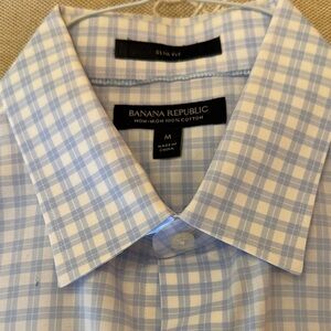 Banana Republic Light Blue Plaid Men's Dress Shirt